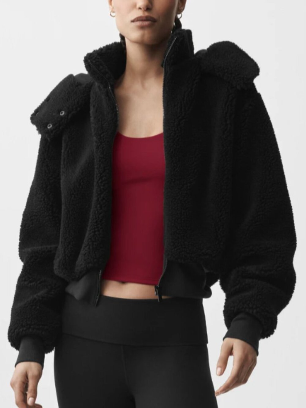 ALO Yoga Foxy Sherpa Jacket with Removable Hood in Black - Size XXS (NWT)
